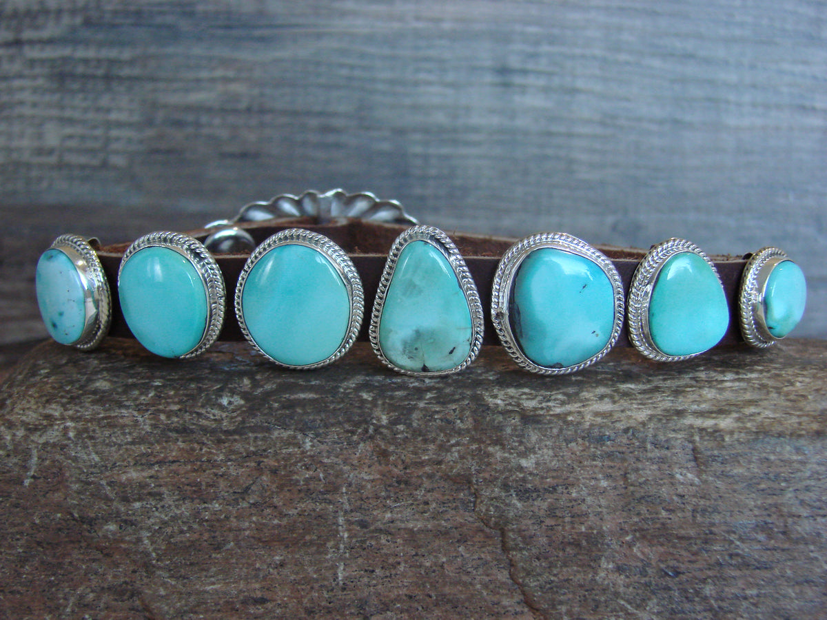 Native American Sterling Silver & Turquoise Row Bracelet by Platero
