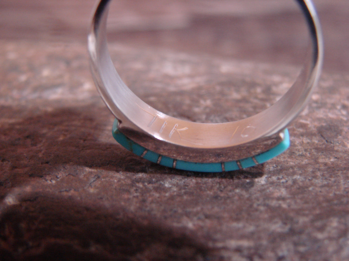 Native American Sterling Silver & Turquoise Inlay Ring Size 11 - Kallestewa