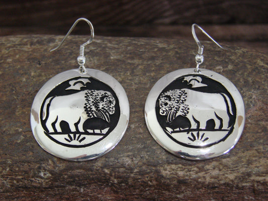 Native American Sterling Silver Buffalo Dangle Earrings - Singer
