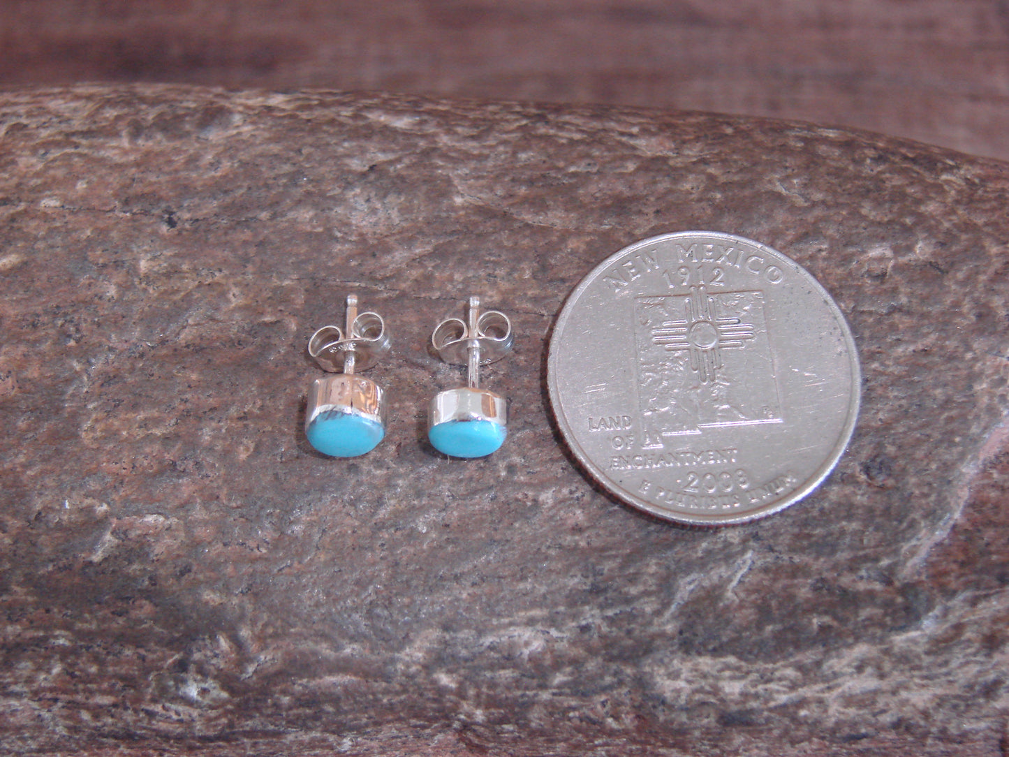 Native American Sterling Silver 1/4" Turquoise Stud Post Earrings by Neha