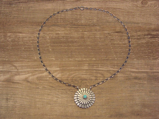 Native American 17" Sterling Silver & Kingman Turquoise Necklace