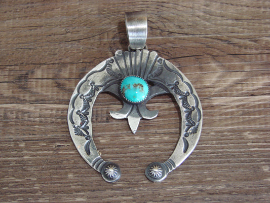 Native American Sterling Silver & Turquoise Cast Naja Pendant Signed Billah