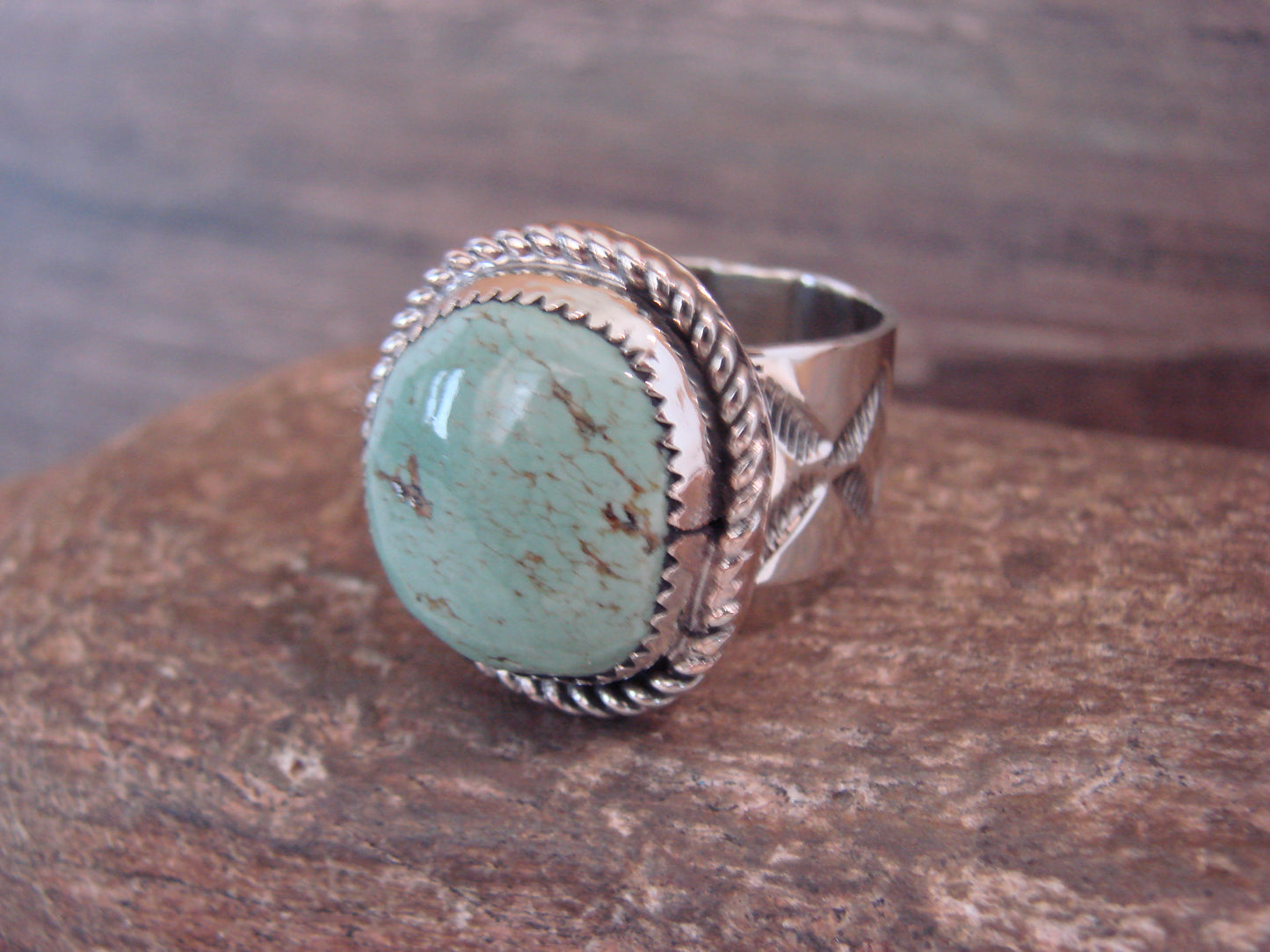 Native American Nickel Silver & Turquoise Scarf Ring by Cleveland