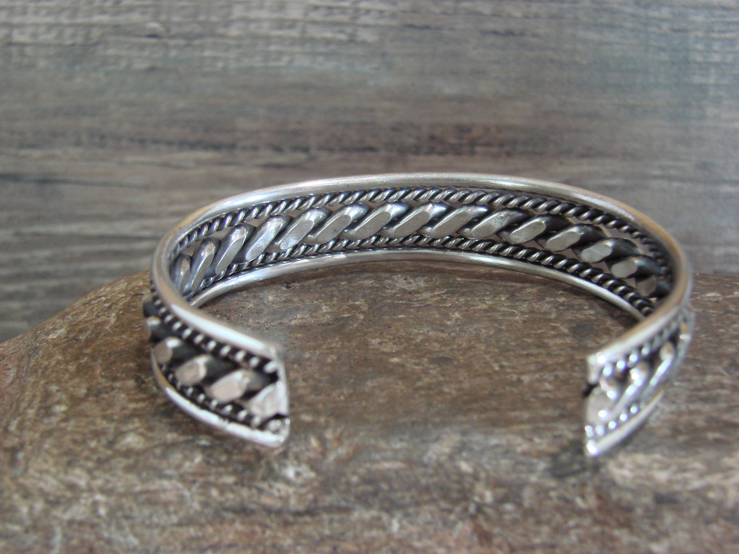 Native American Navajo Indian 1/2" Twisted Sterling Silver Bracelet by Tahe