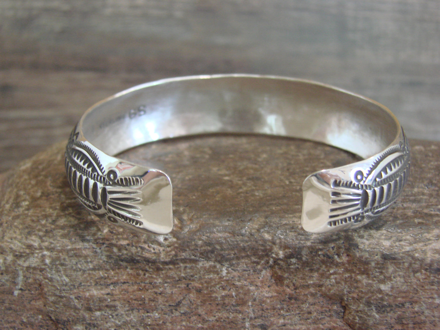 Native American Sterling Silver & Turquoise Row Bracelet Signed GS