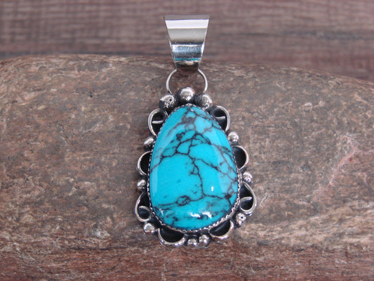 Native American Nickel Silver & Turquoise Pendant - Cleveland