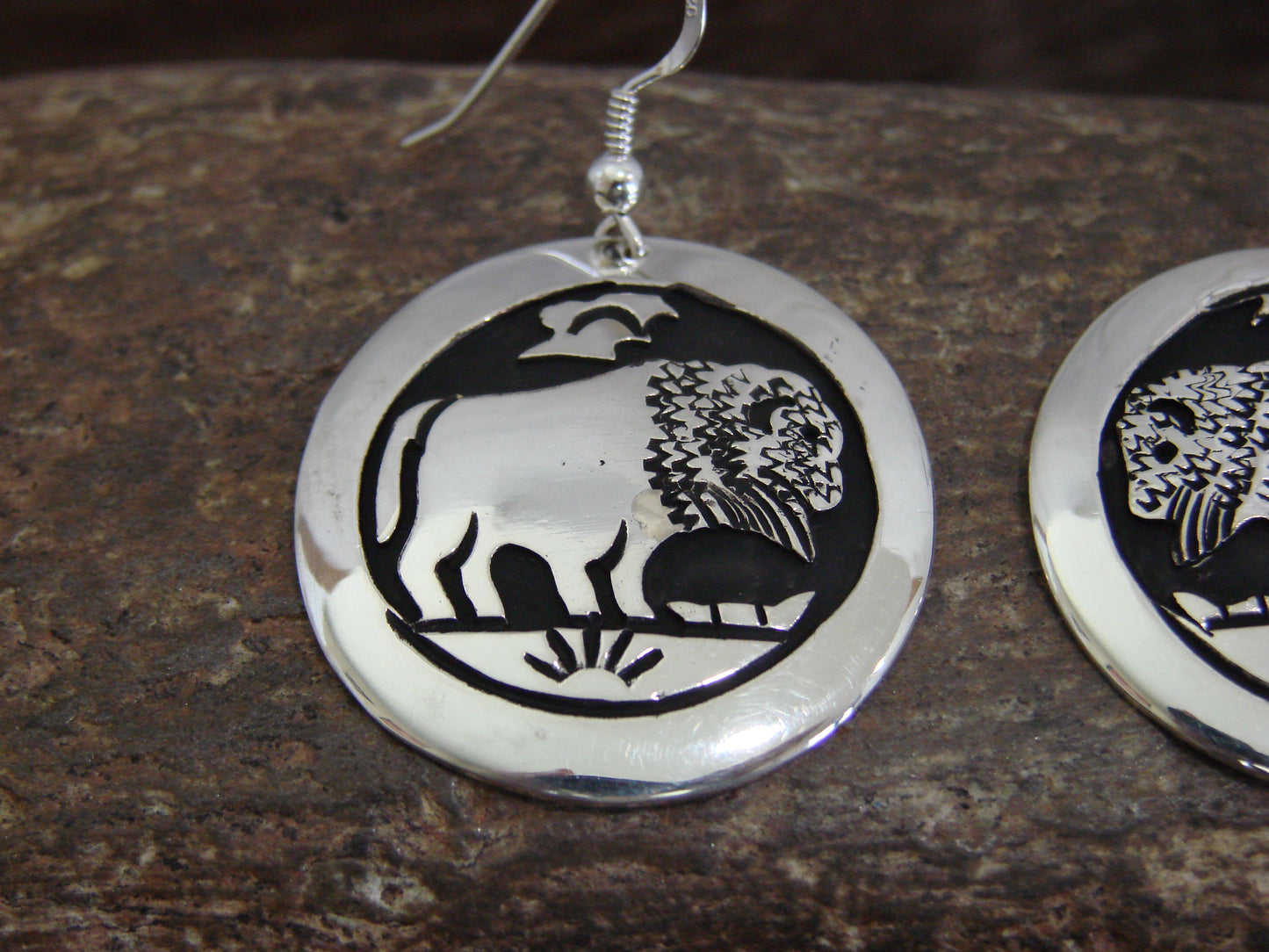 Native American Sterling Silver Buffalo Dangle Earrings - Singer