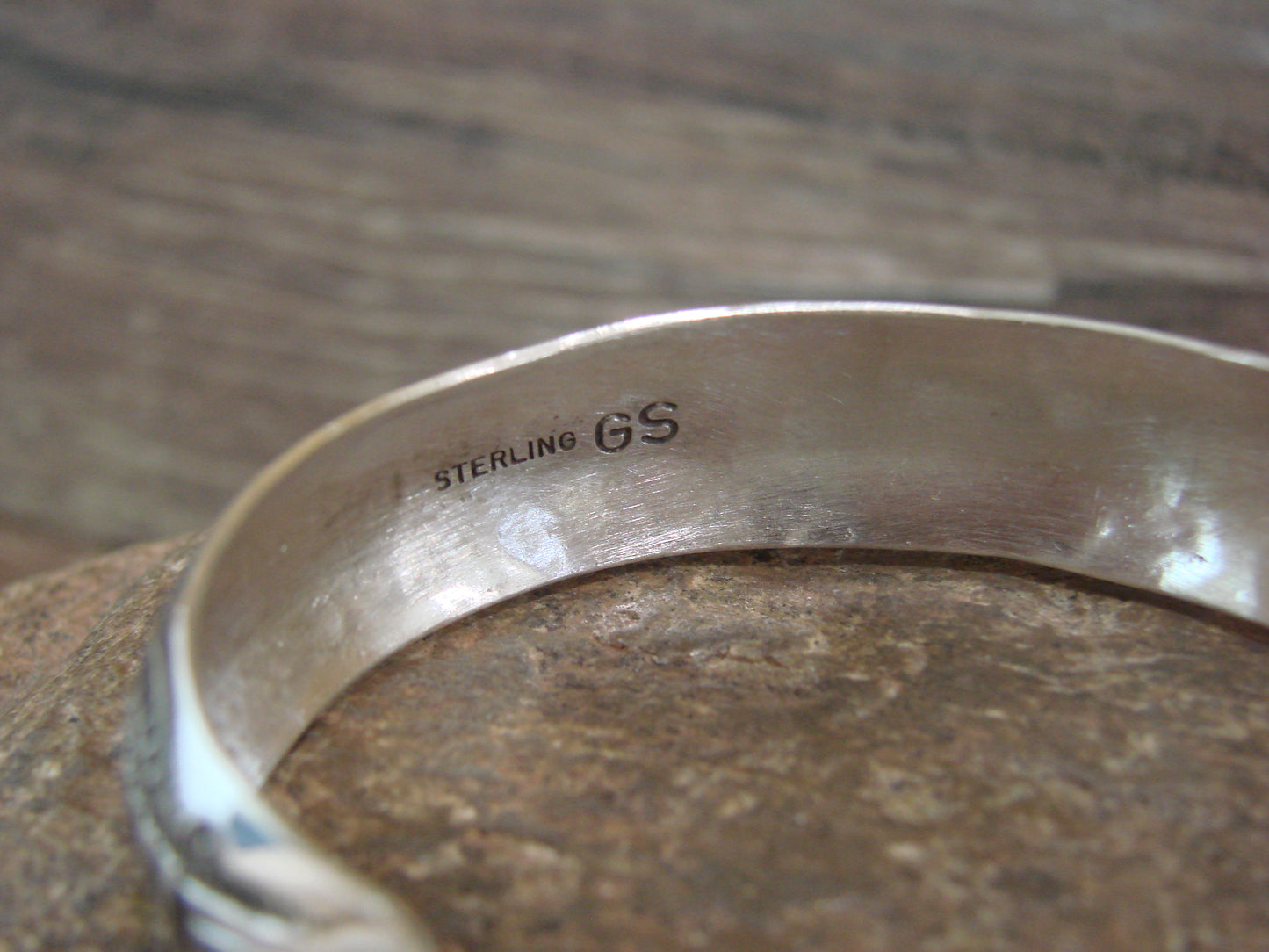 Native American Sterling Silver & Turquoise Row Bracelet Signed GS
