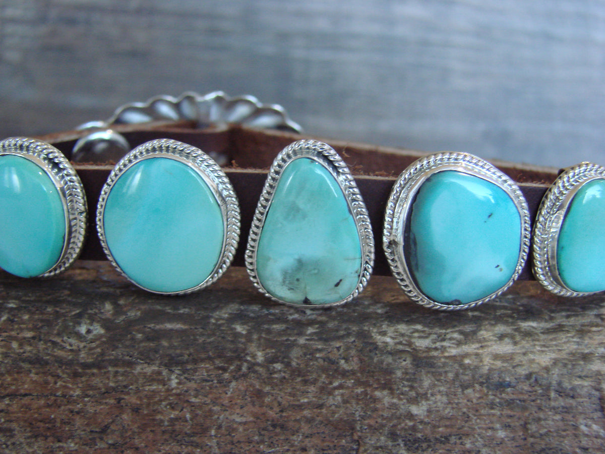 Native American Sterling Silver & Turquoise Row Bracelet by Platero