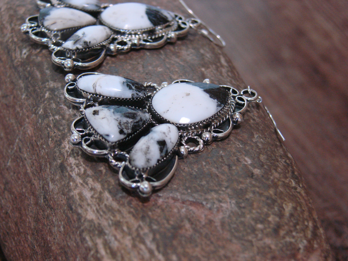 Native American Sterling Silver & White Buffalo Turquoise Dangle Earrings - Platero