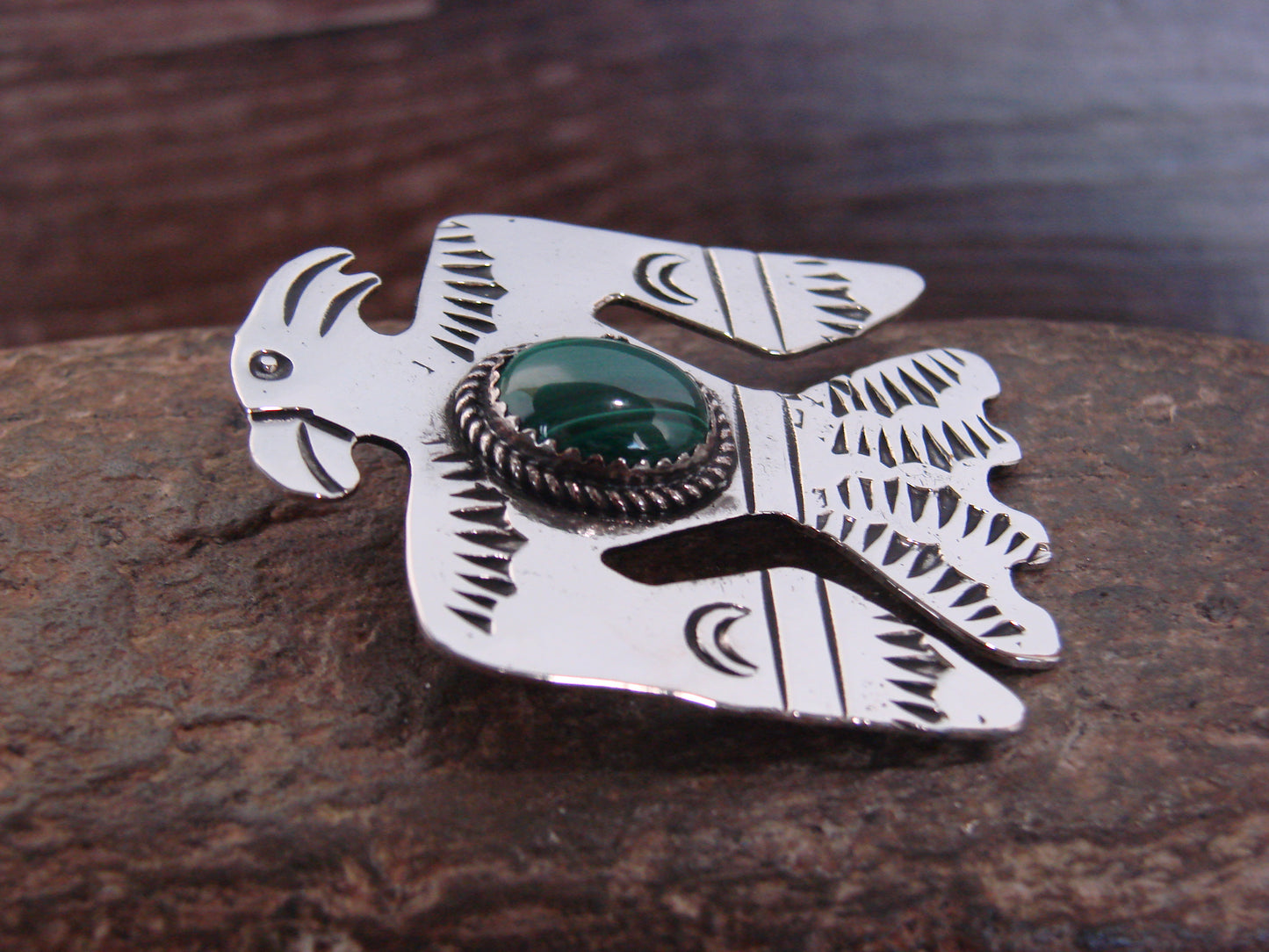 Native American Nickel Silver & Gaspeite Parrot Pendant - Cleveland