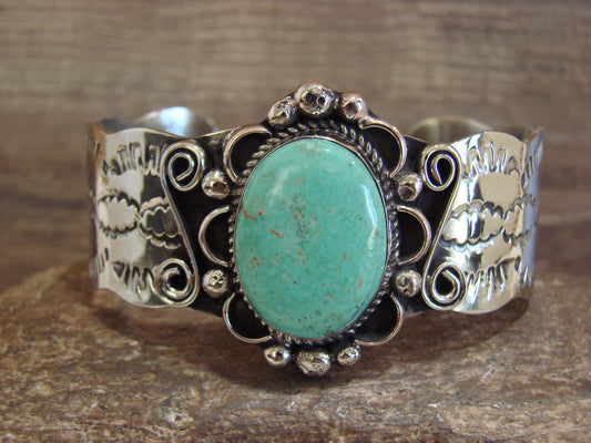 Native American Nickel Silver & Turquoise Bracelet by Cleveland