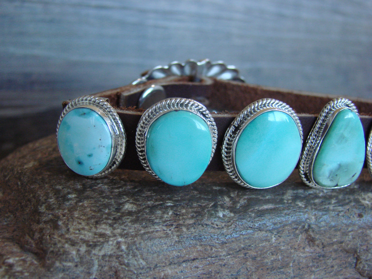 Native American Sterling Silver & Turquoise Row Bracelet by Platero