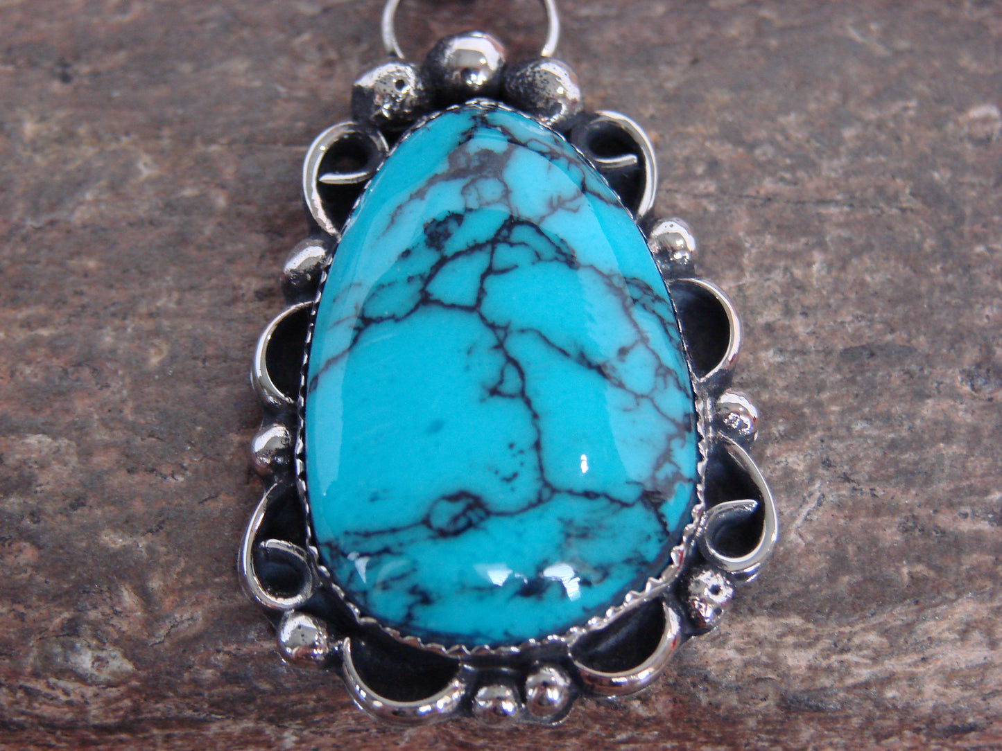 Native American Nickel Silver & Turquoise Pendant - Cleveland