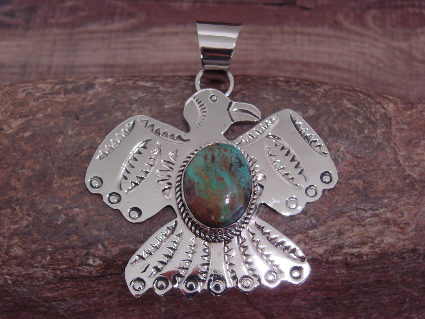 Native American Nickel Silver & Turquoise Thunderbird Pendant - Cleveland