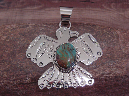 Native American Nickel Silver & Turquoise Thunderbird Pendant - Cleveland