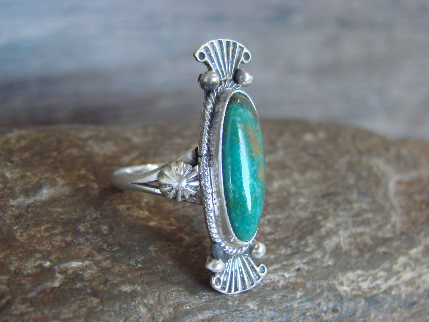 Native American Sterling Silver & Turquoise Ring by Largo - Size 8