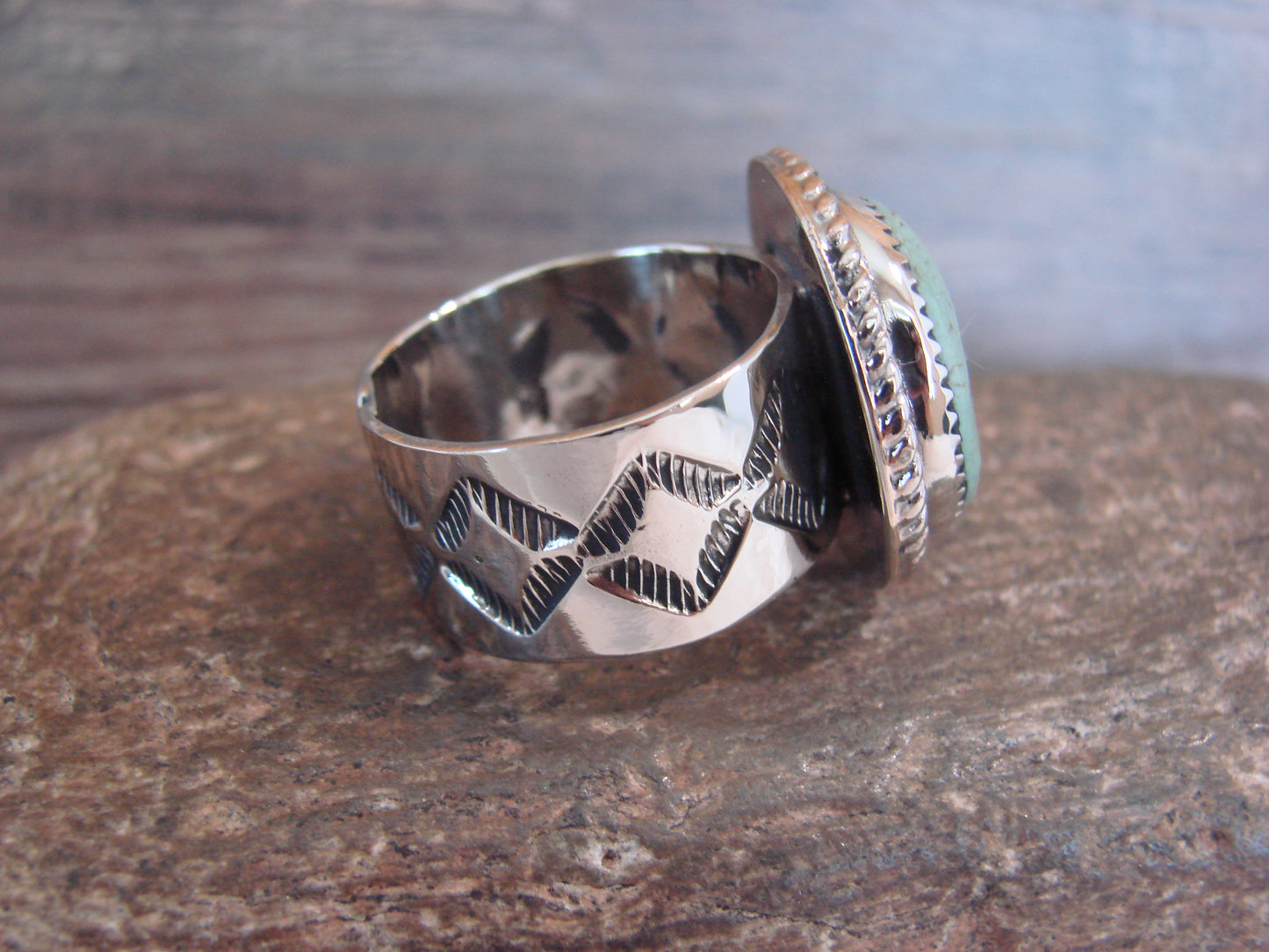 Native American Nickel Silver & Turquoise Scarf Ring by Cleveland