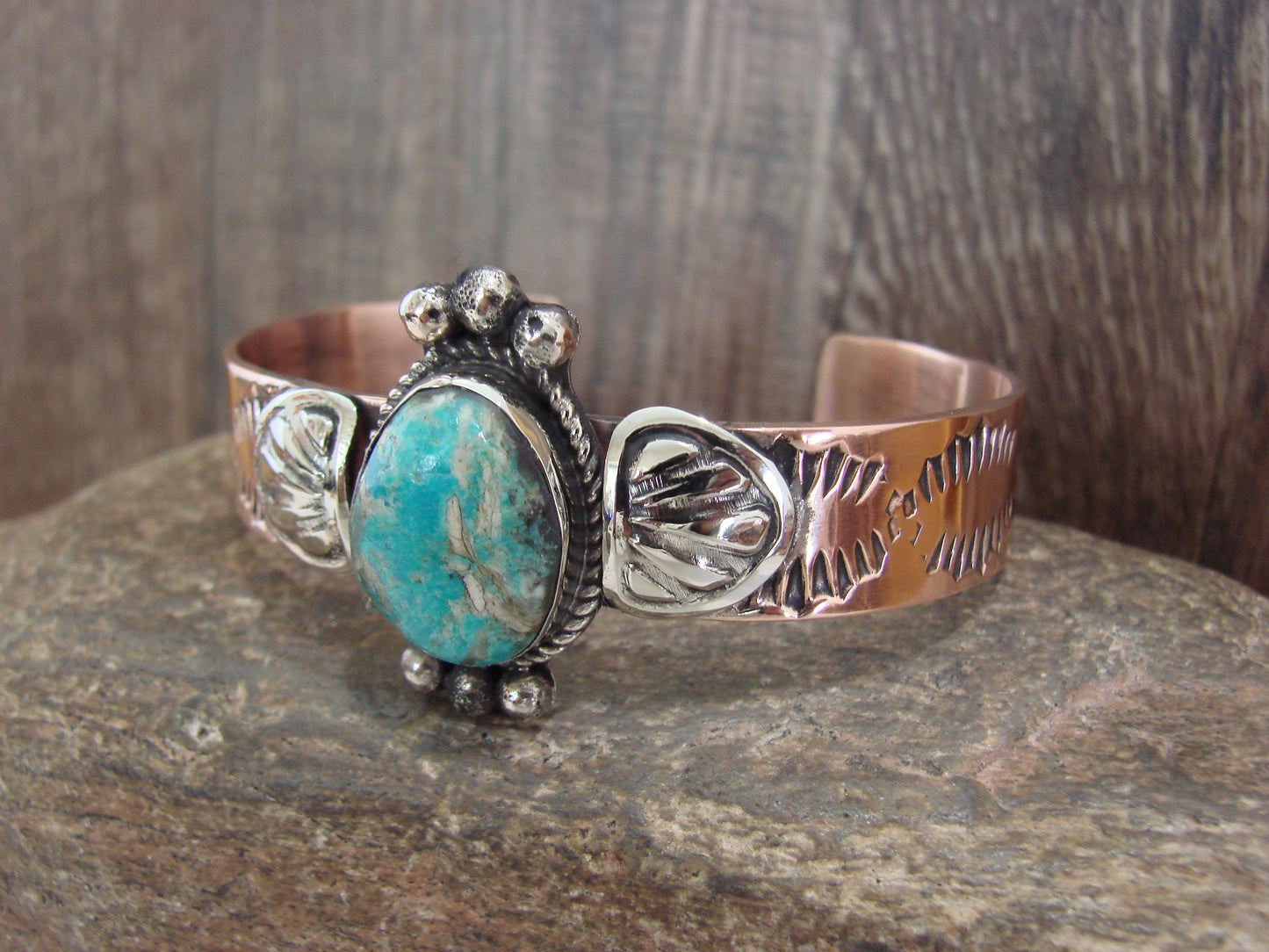Native American Copper & Turquoise Bracelet by Cleveland