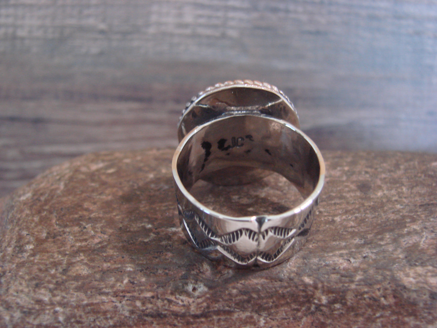 Native American Nickel Silver & Turquoise Scarf Ring by Cleveland