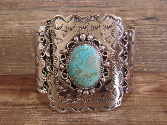 Native American Nickel Silver & Turquoise Bracelet by Cleveland