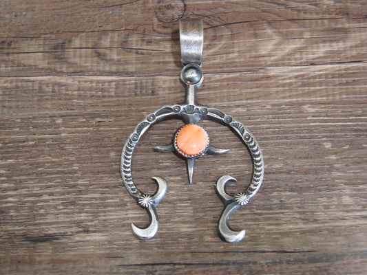 Native American Sterling Silver & Spiny Oyster Naja Pendant Signed Billah
