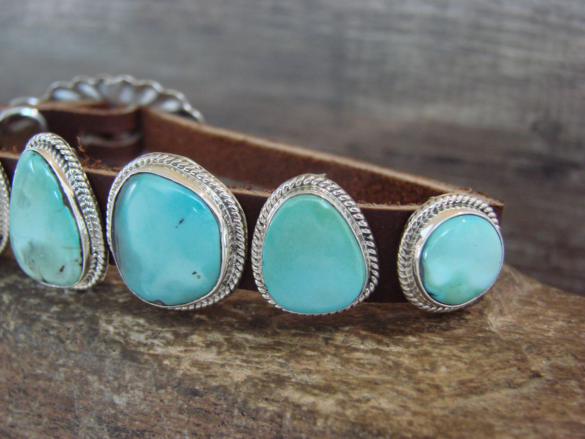 Native American Sterling Silver & Turquoise Row Bracelet by Platero