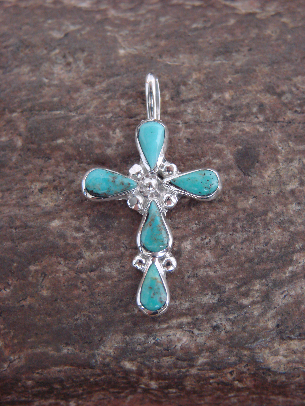 Native American Sterling Silver Turquoise Cross Pendant - Vacit