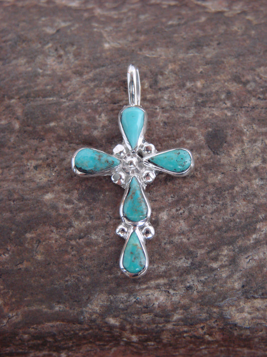 Native American Sterling Silver Turquoise Cross Pendant - Vacit