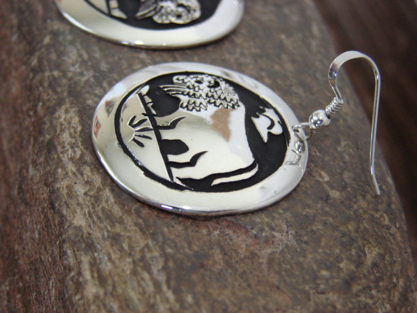 Native American Sterling Silver Buffalo Dangle Earrings - Singer