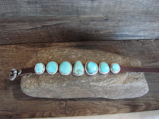 Native American Sterling Silver & Turquoise Row Bracelet by Platero