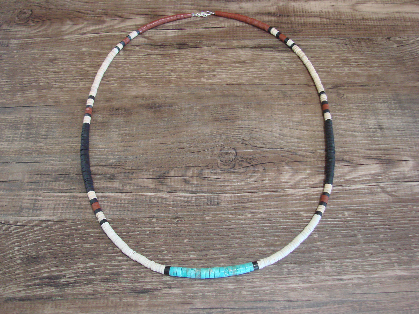 Native American 25" Santo Domingo Turquoise Heishi Necklace - Crespin