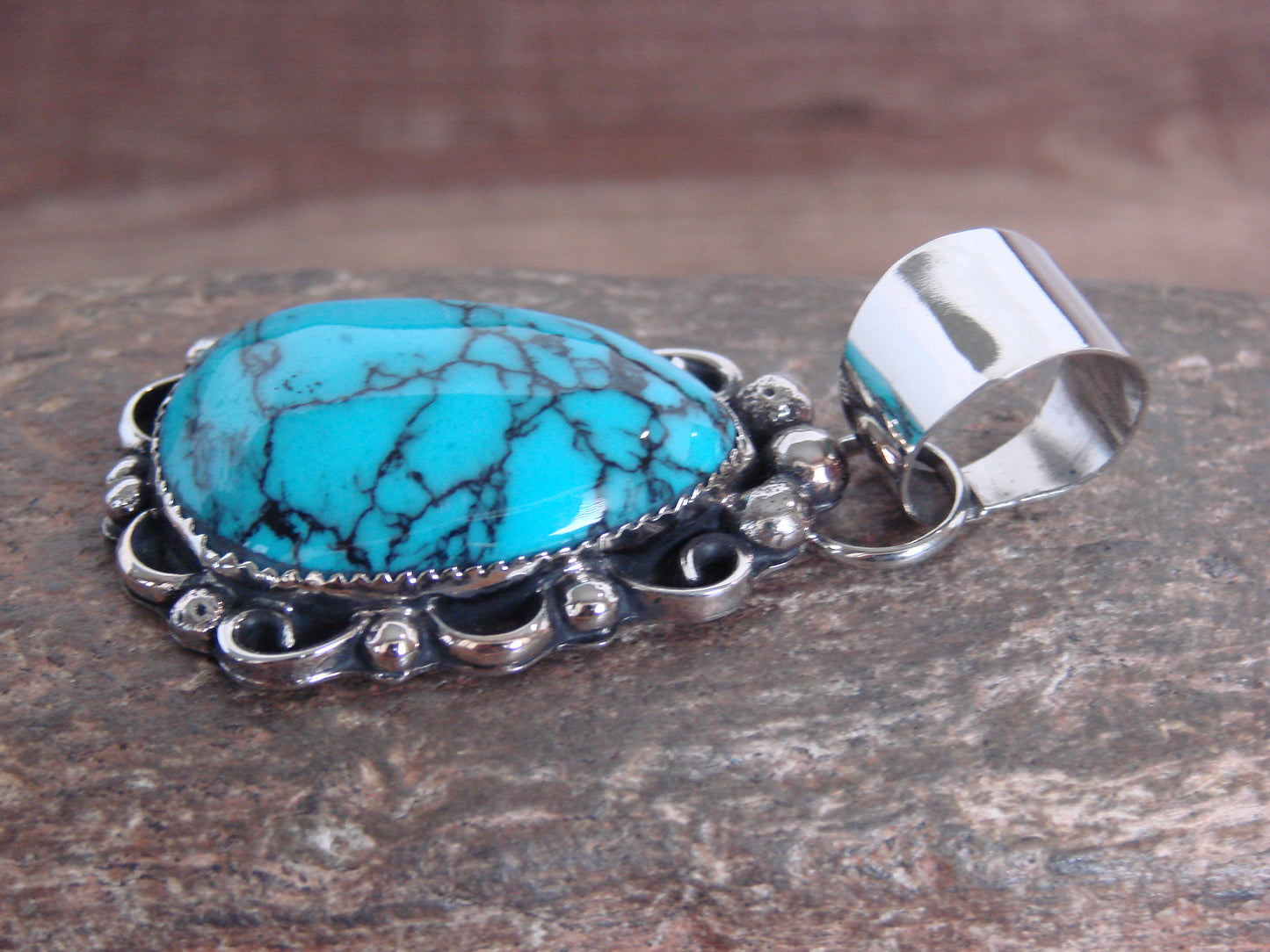 Native American Nickel Silver & Turquoise Pendant - Cleveland