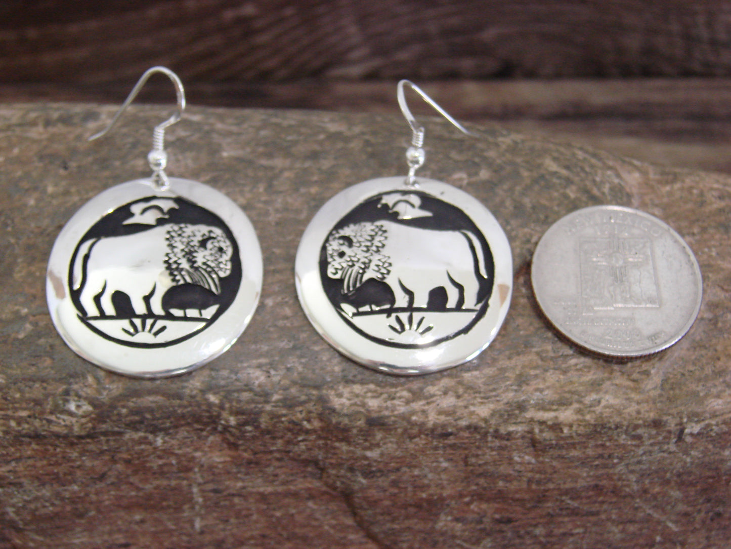 Native American Sterling Silver Buffalo Dangle Earrings - Singer