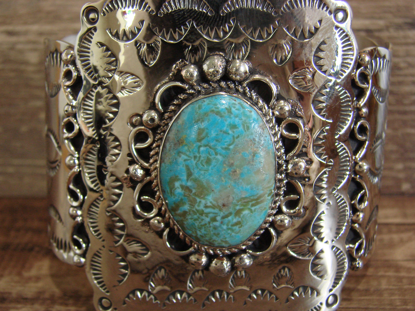 Native American Nickel Silver & Turquoise Bracelet by Cleveland