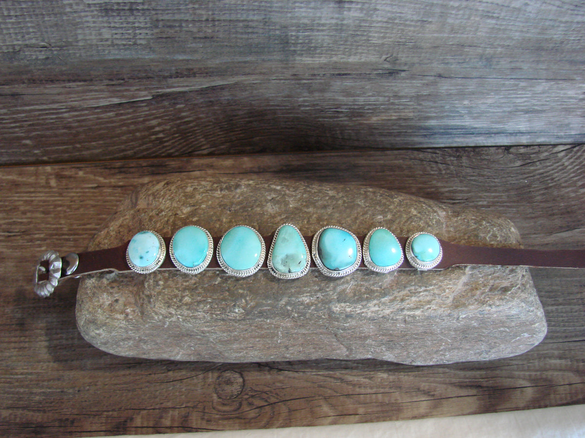 Native American Sterling Silver & Turquoise Row Bracelet by Platero