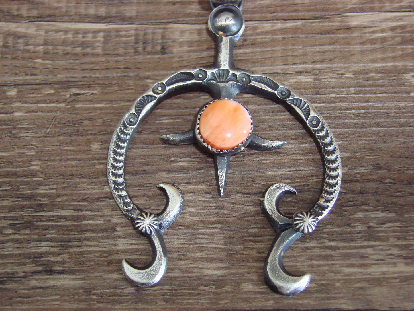Native American Sterling Silver & Spiny Oyster Naja Pendant Signed Billah