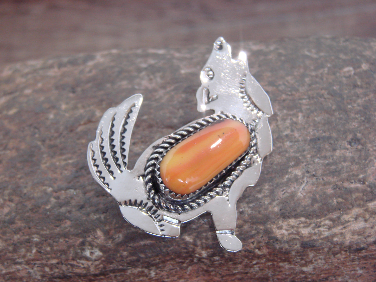 Native American Nickel Silver & Spiny Oyster Coyote Pin - Cleveland