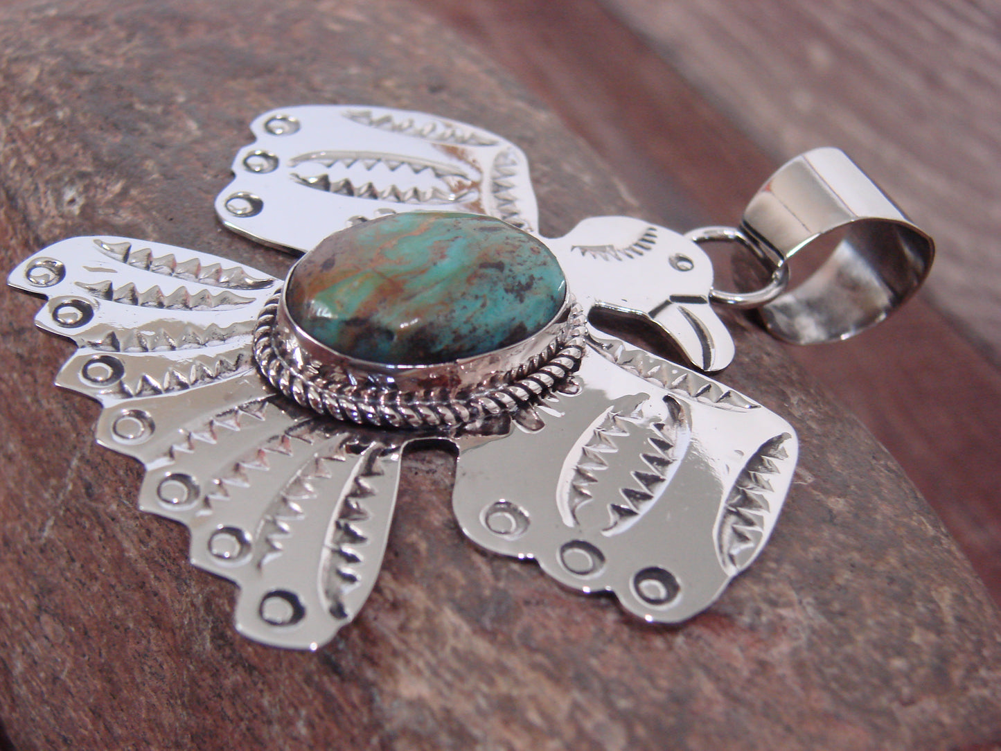 Native American Nickel Silver & Turquoise Thunderbird Pendant - Cleveland