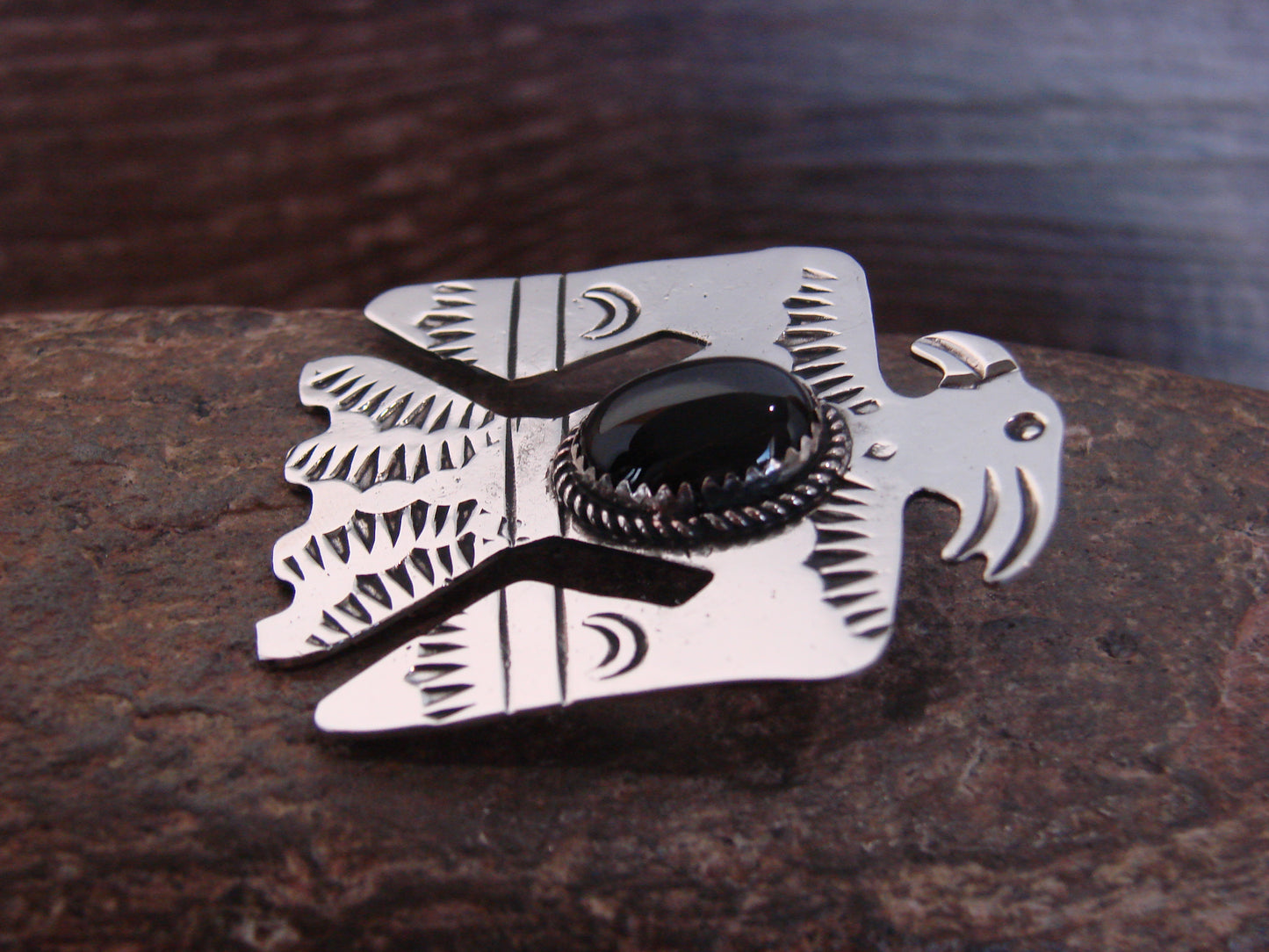 Native American Nickel Silver & Onyx Parrot Pendant - Cleveland