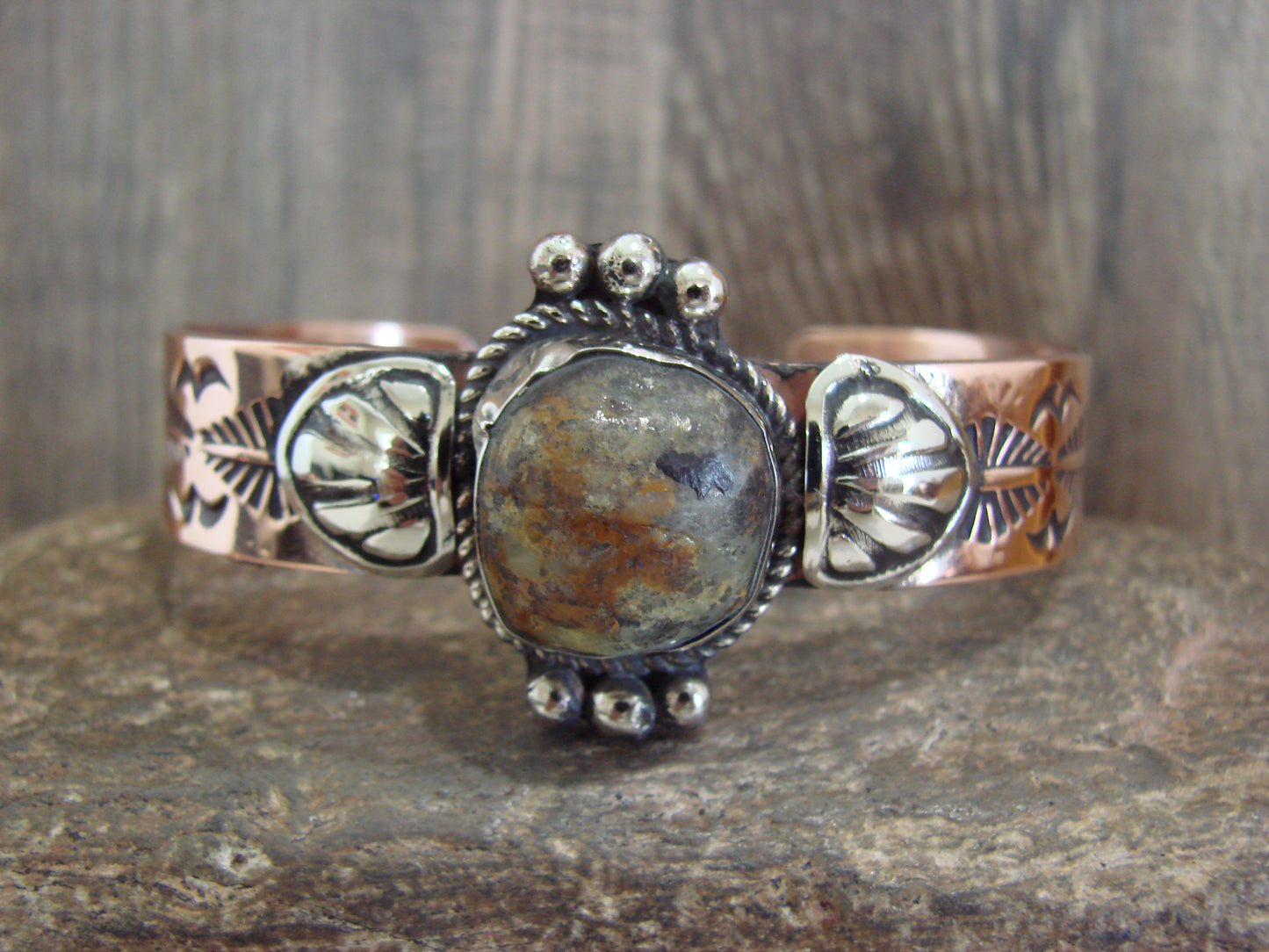 Native American Copper & Turquoise Bracelet by Cleveland