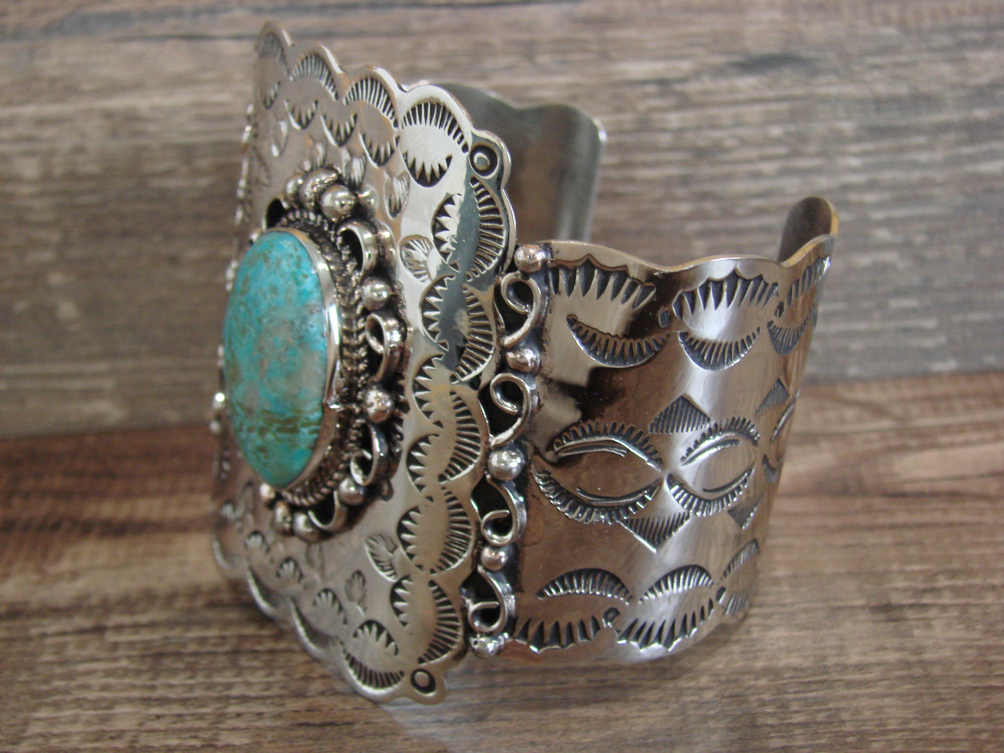 Native American Nickel Silver & Turquoise Bracelet by Cleveland