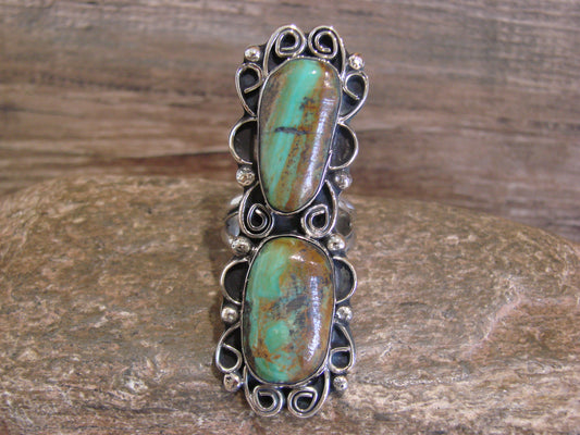 Native American Nickel Silver & Turquoise Ring by Cleveland - Size 10.5