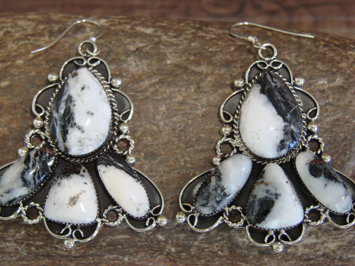Native American Sterling Silver & White Buffalo Turquoise Dangle Earrings - Platero