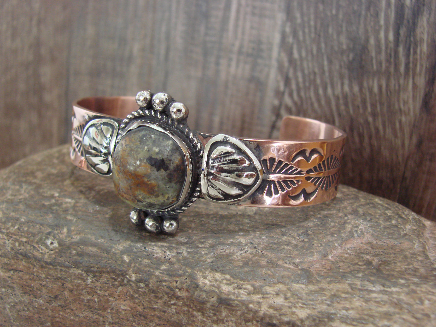 Native American Copper & Turquoise Bracelet by Cleveland