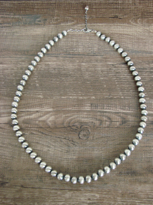 Native American Sterling Silver 8mm Adjustable Navajo Pearl Necklace - Mariano