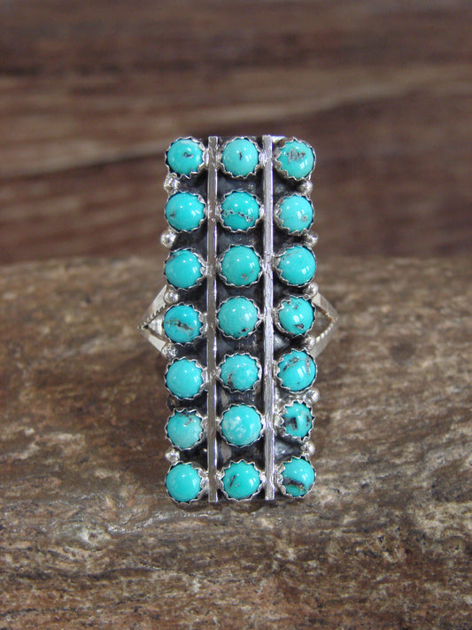 Native American Sterling Silver & Turquoise Cluster Ring Size 9.5 - Begay