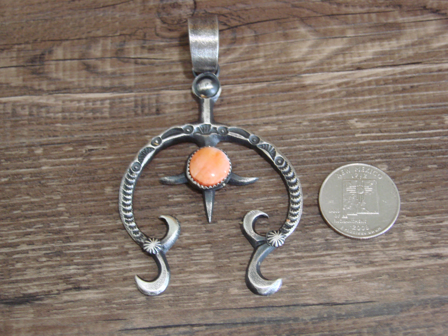 Native American Sterling Silver & Spiny Oyster Naja Pendant Signed Billah