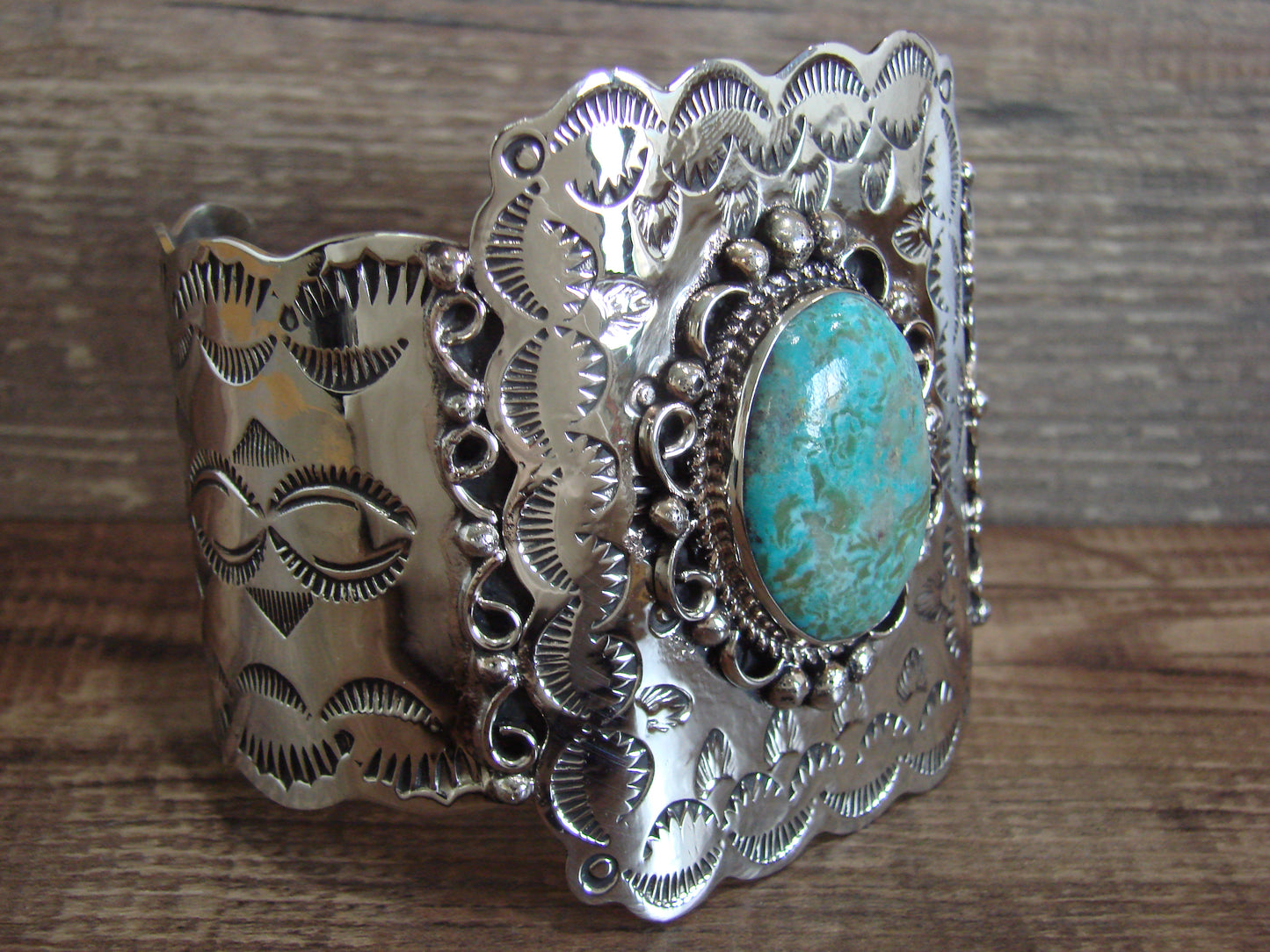 Native American Nickel Silver & Turquoise Bracelet by Cleveland