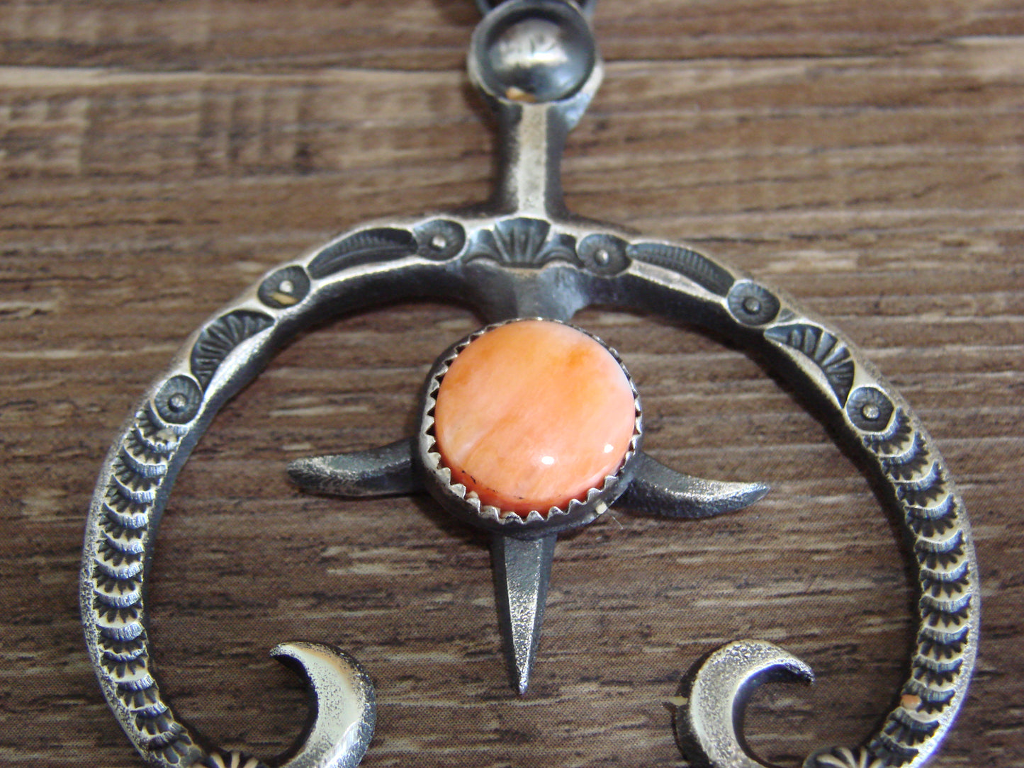 Native American Sterling Silver & Spiny Oyster Naja Pendant Signed Billah